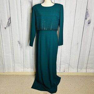 Vintage RIMINI Formal Maxi Dress / Jacket Size 12 Dark Teal Green Beaded